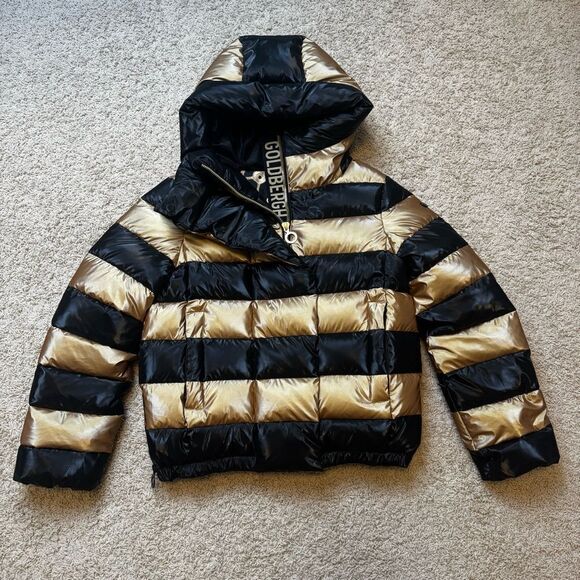 Goldbergh Ski Dazzle Puffer Jacket Coat Striped Gold Black size US 8 - Picture 3 of 7